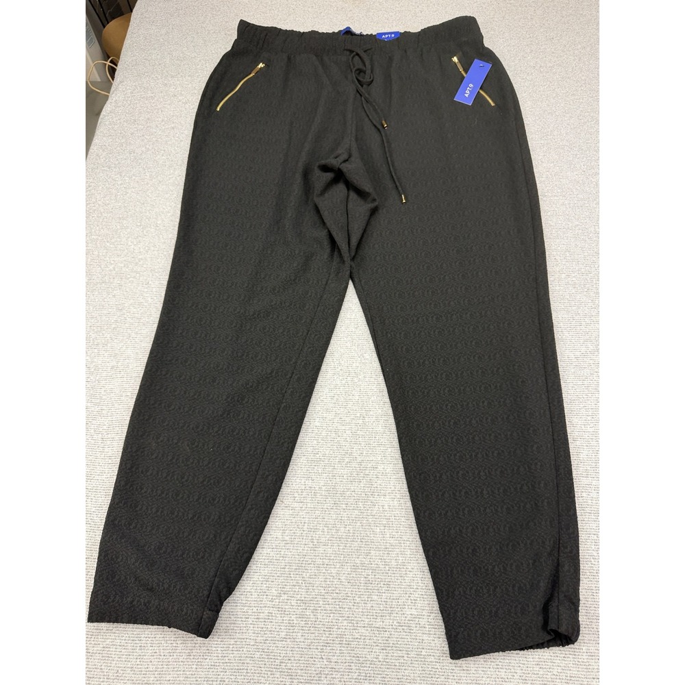 Apt. 9 Womens XL Black Textured Jacquard Jogger Pants Gold Zip Pockets MSRP $48 - Picture 14 of 16